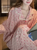 Tatlı Yıldız Desenli Çizgili Kadın Pijama Takımı