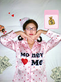 Conjunto de pijama de satén rosa con lunares de MoneyLoveMe