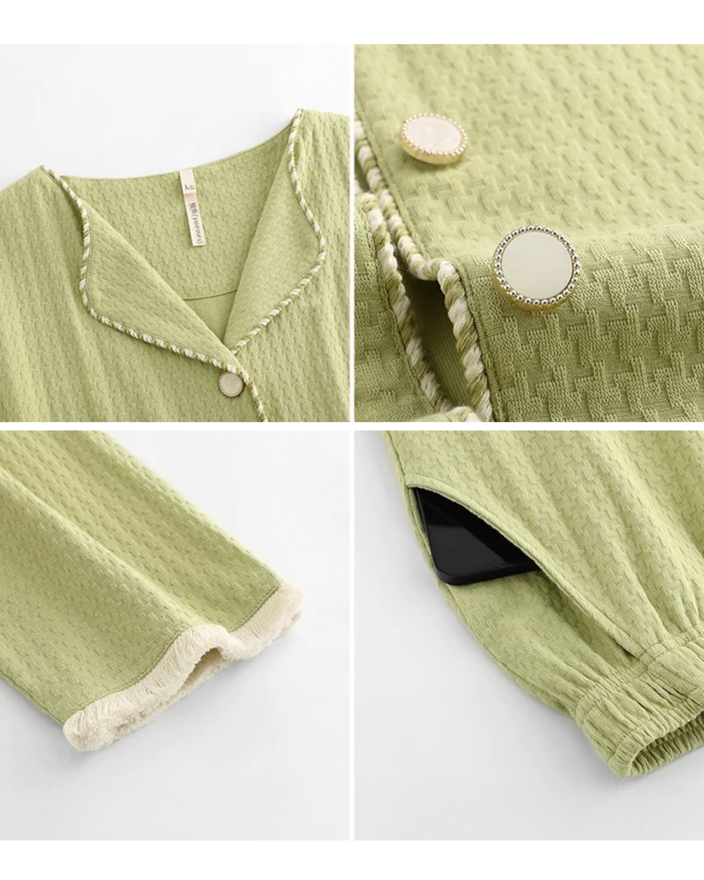 Yeşil Dokulu Pamuklu Pijama Takımı