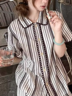 Pijama de algodón a rayas marrones