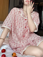 Tatlı Yıldız Desenli Çizgili Kadın Pijama Takımı