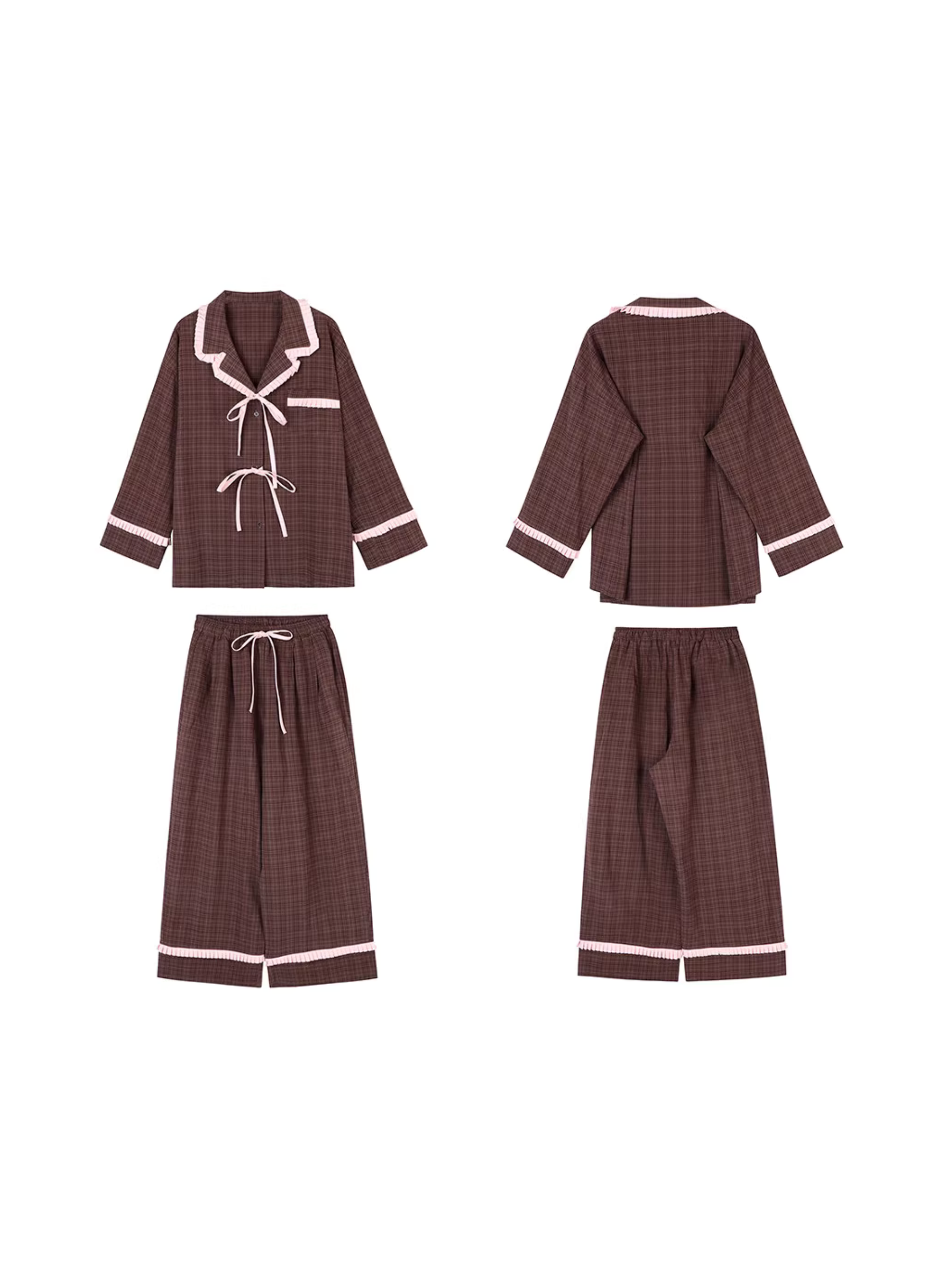 Pijama de encaje con lazo marrón