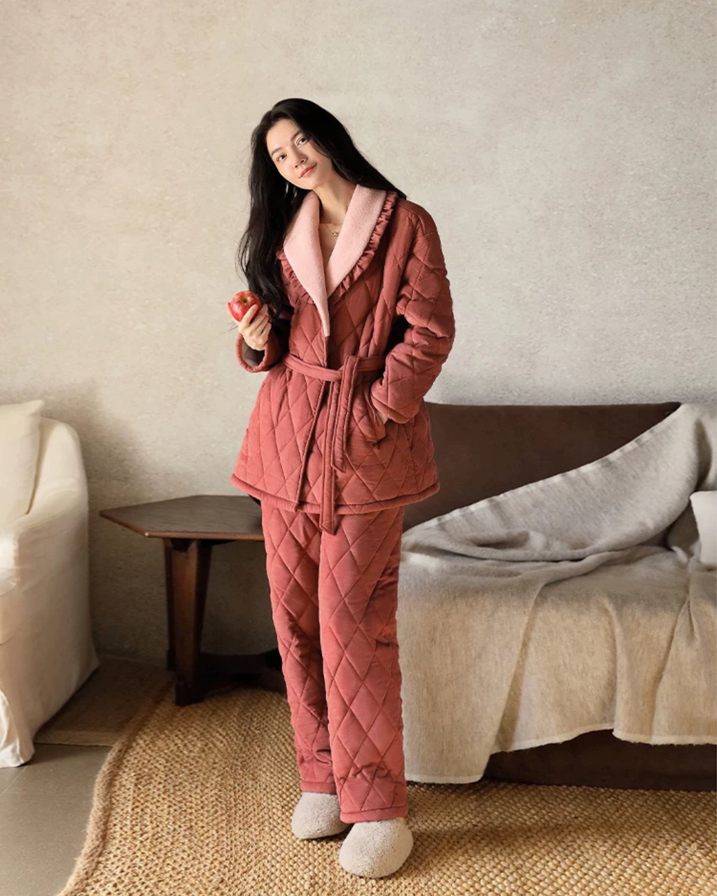 Flannel Three-Layer Cotton Padded Winter Pajama Set