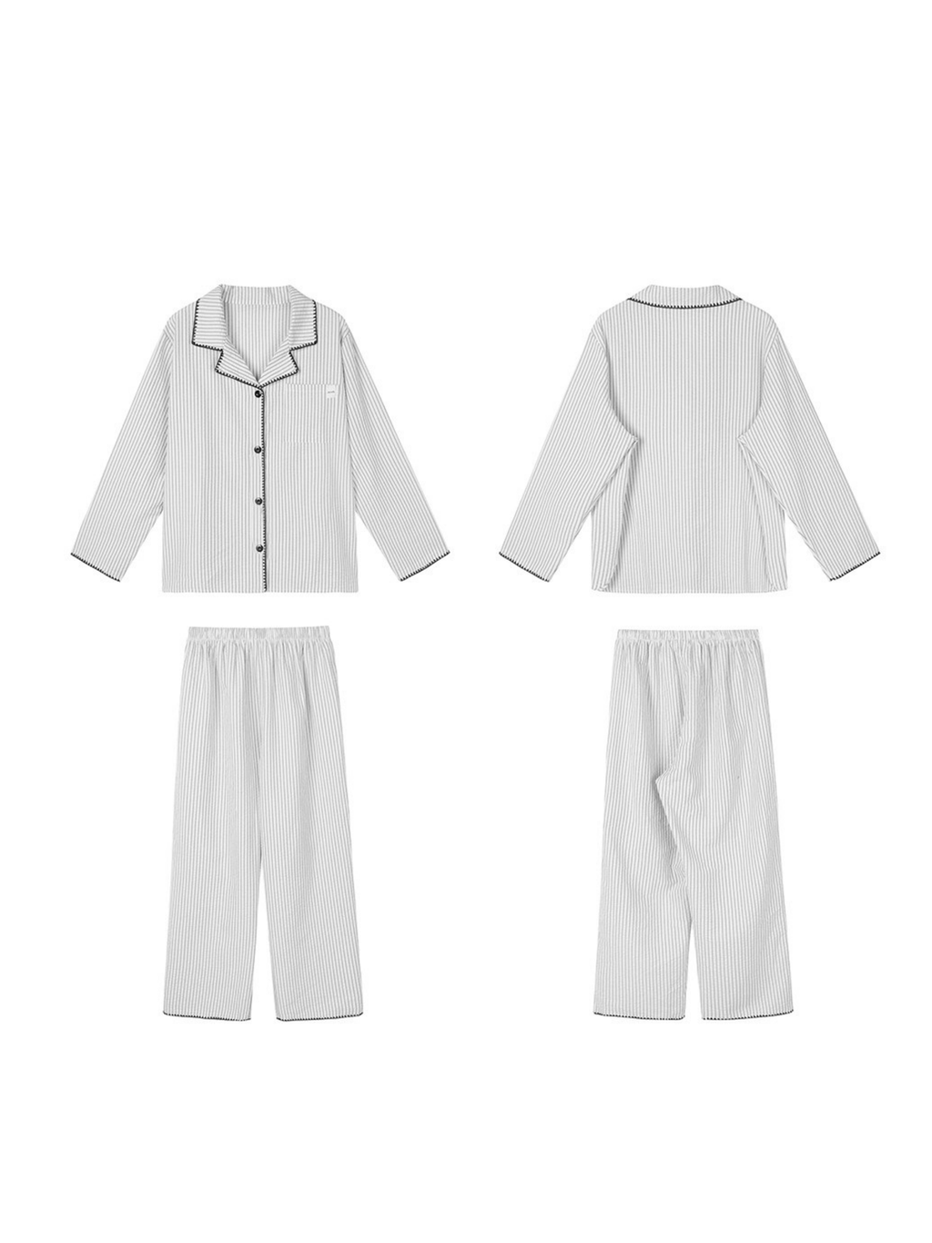 Conjunto de pijama de algodón gris a rayas premium con encaje