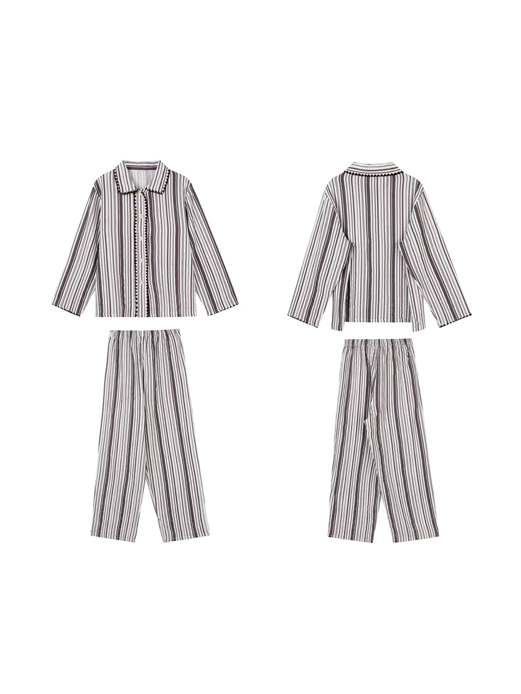 Pijama de algodón a rayas marrones