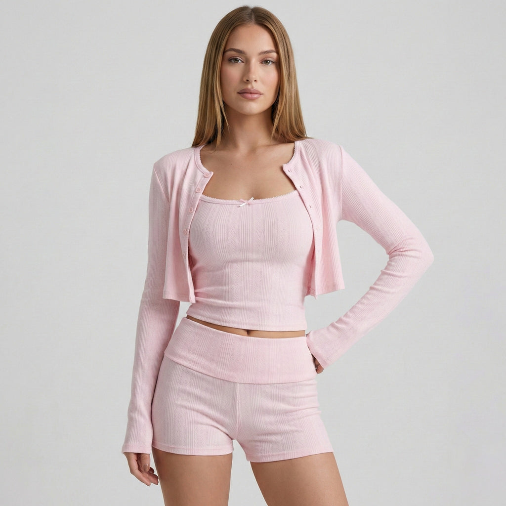 Conjunto de 3 piezas Coquette de canalé para estar por casa