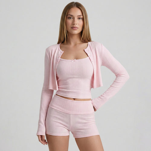 Conjunto de 3 piezas Coquette de canalé para estar por casa