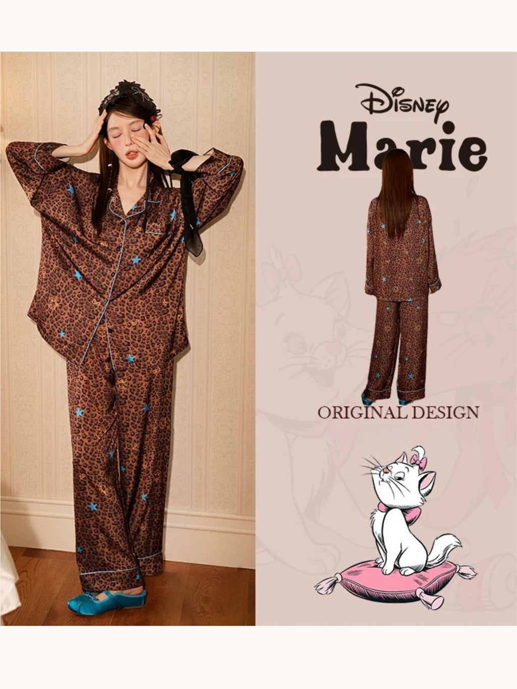 Disney Marie Leopar Desenli Saten Pijama Takımı