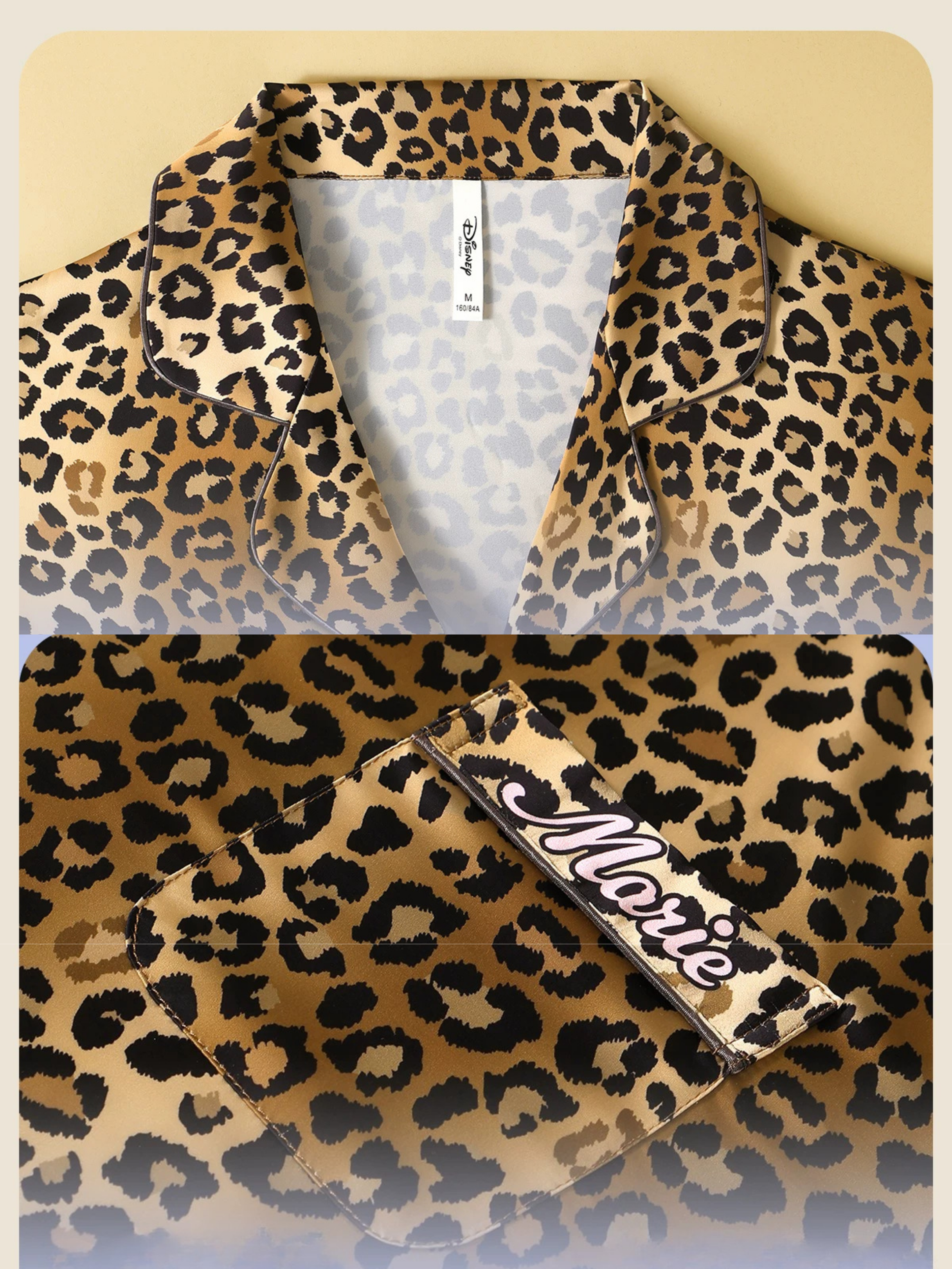 Disney Marie Leopar Desenli Saten Yüzeyli Pijama Takımı
