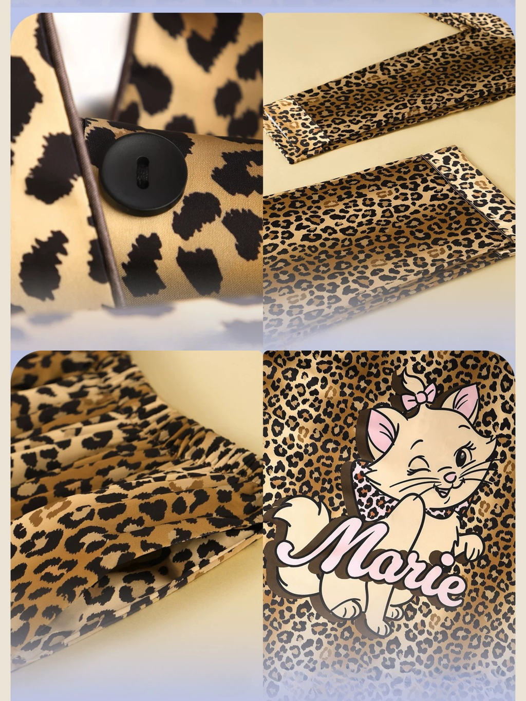 Disney Marie Leopar Desenli Saten Yüzeyli Pijama Takımı