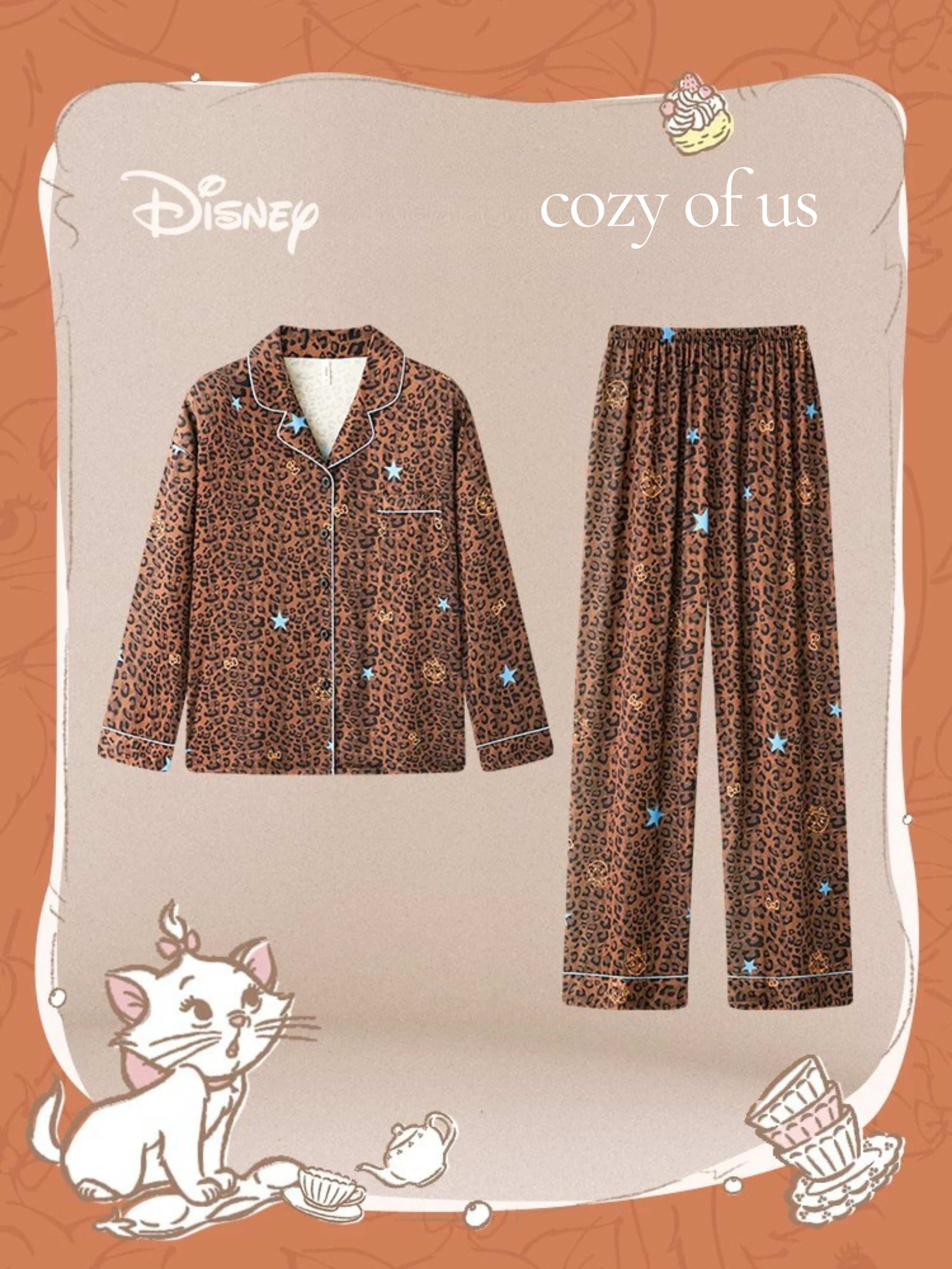 Disney Marie Leopar Desenli Saten Pijama Takımı