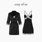 French Style Deep V-Neck Lace Detail Backless Nightgown &amp; Robe Set