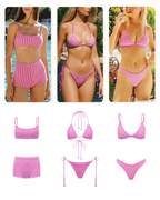 Pembe Çizgili Dokulu Kadın Bikini Takımı – Mix & Match Set