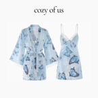 French Style Butterfly Pattern Velvet Lace Detail Women's Nightgown/Robe Set