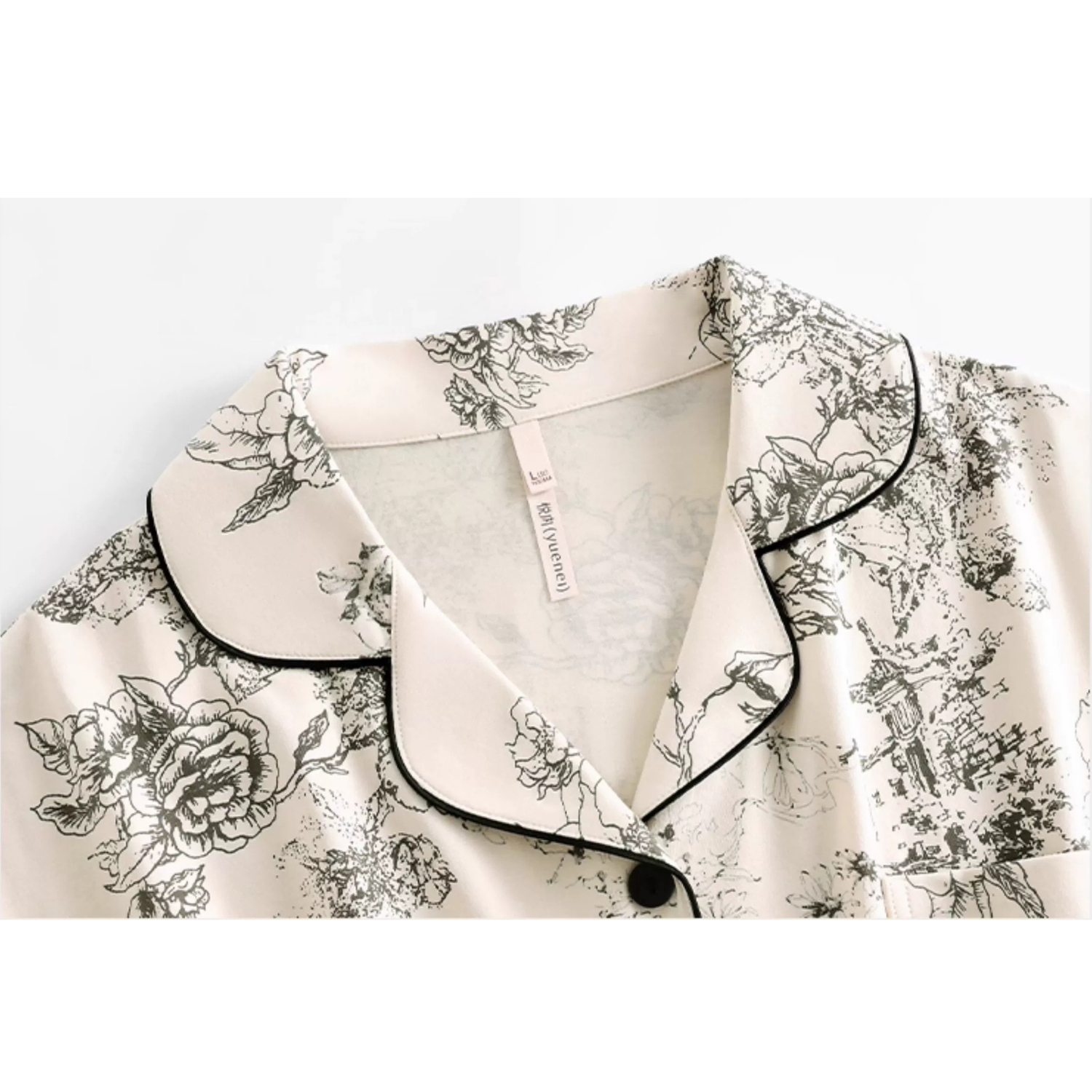 Ekru Dantel Detaylı Vintage Pamuklu Pijama Takımı