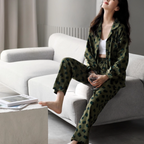 Yeşil Leopar Desenli Pamuklu Pijama Takımı