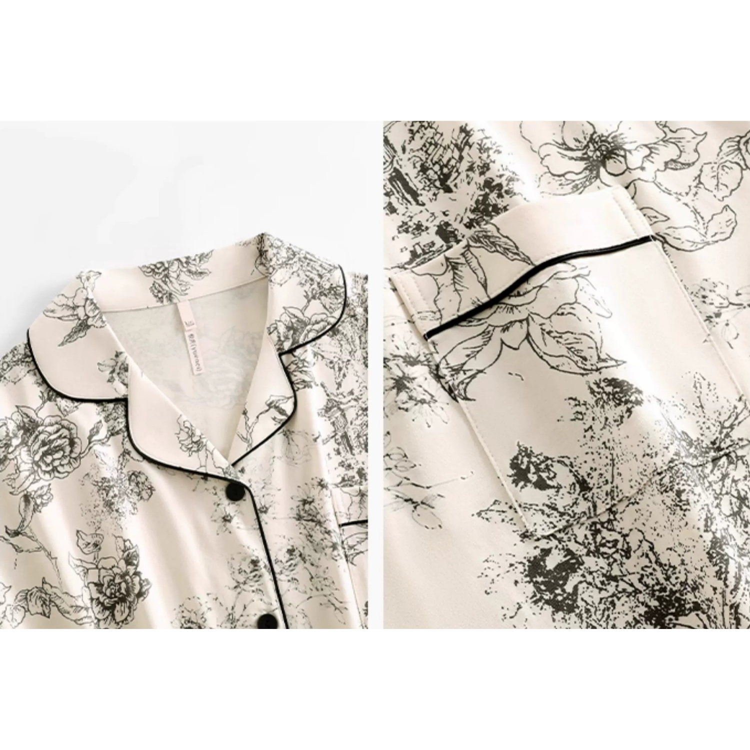 Ekru Dantel Detaylı Vintage Pamuklu Pijama Takımı