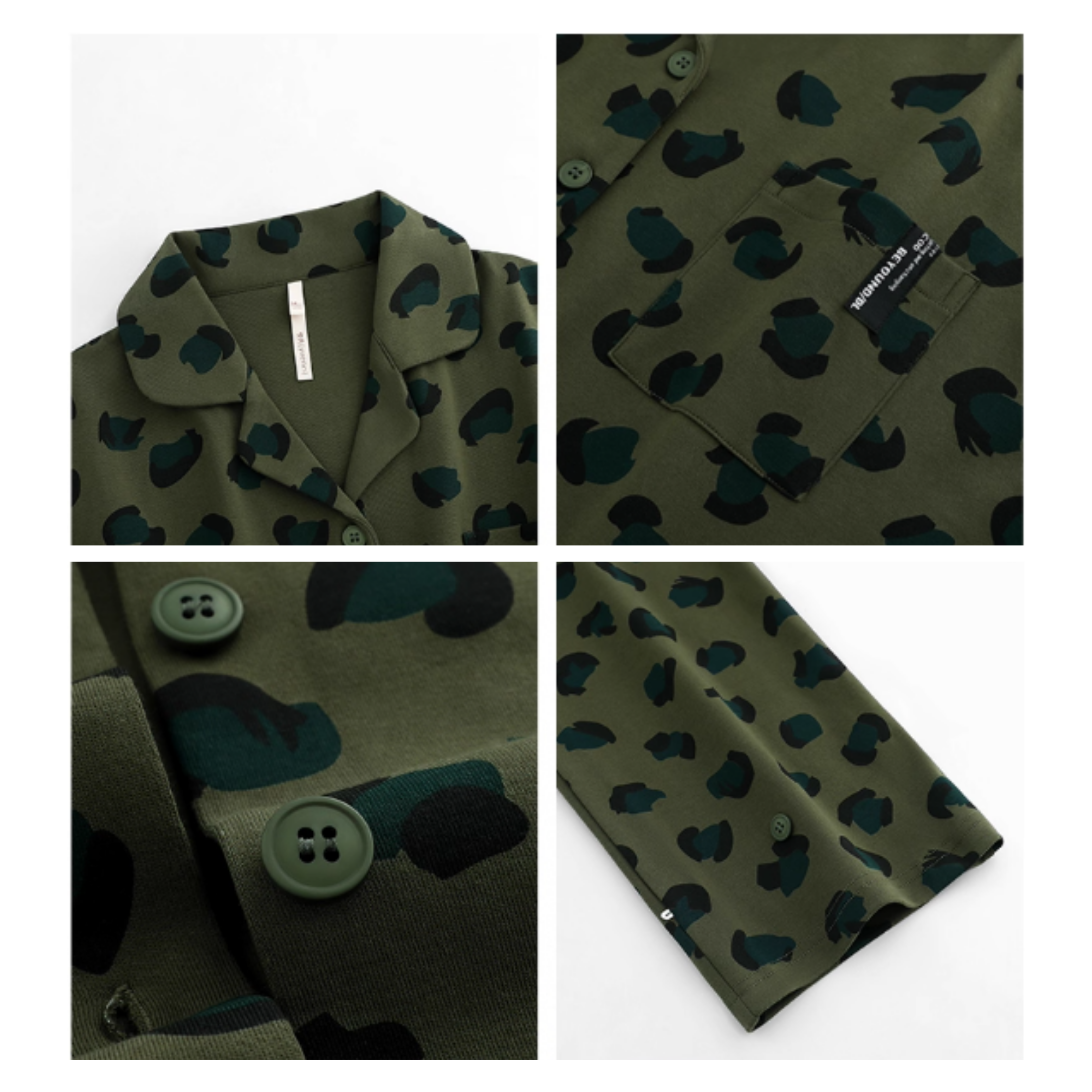 Yeşil Leopar Desenli Pamuklu Pijama Takımı