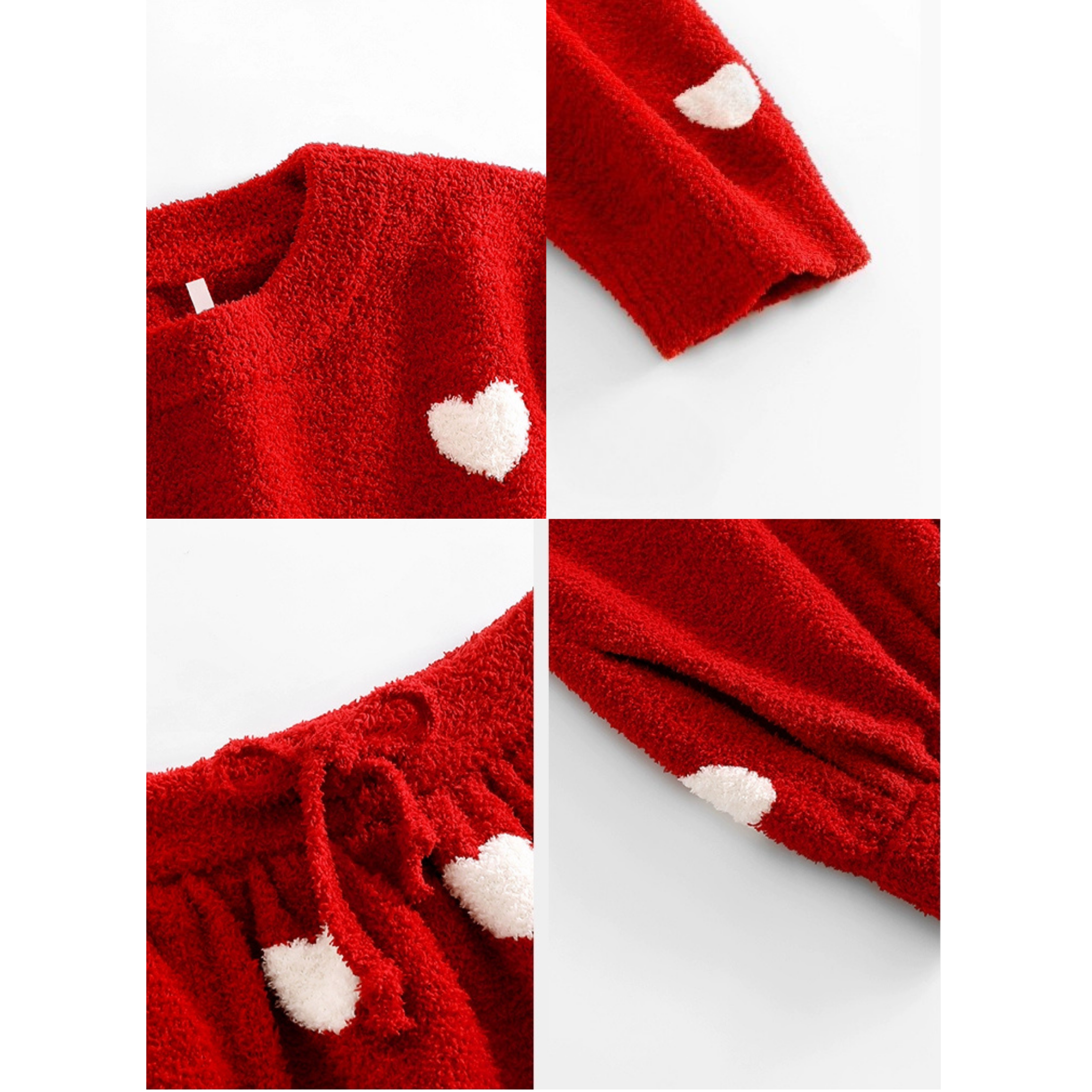 Kırmızı Kalp Desenli Yumuşak Polar Pijama Takımı