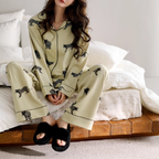 Yeşil Leopar Figürlü Pamuklu Pijama Takımı