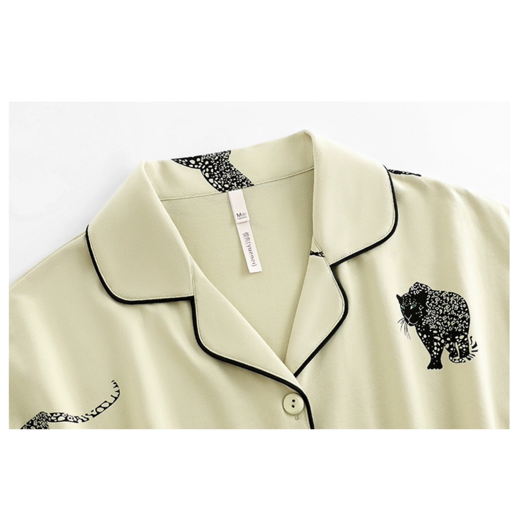 Yeşil Leopar Figürlü Pamuklu Pijama Takımı