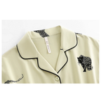 Yeşil Leopar Figürlü Pamuklu Pijama Takımı